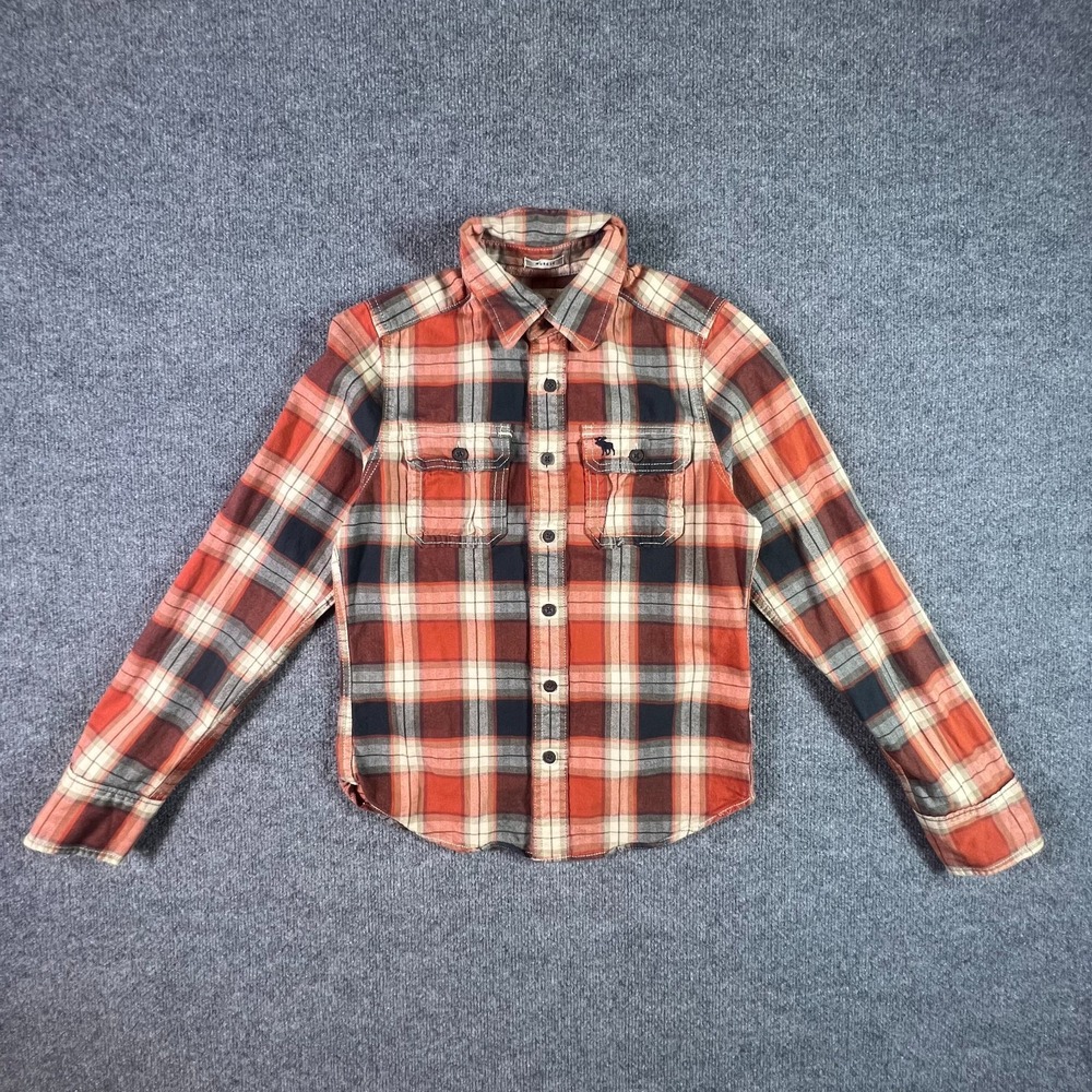 Abercrombie & Fitch Mens L Red Plaid Muscle Fit Cotton Button Up Workwear Shirt